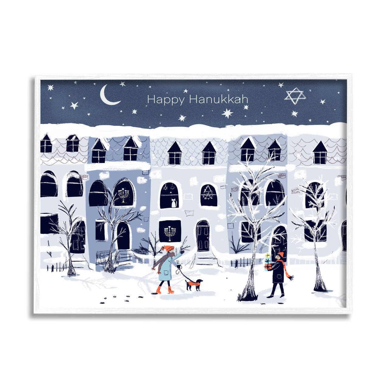 Stupell Industries Happy Hanukkah Winter City Scene Framed Giclee Art